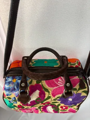 Floral Tapestry Mexican Embroidered Tapestry Bag Bright Colors BOHO EUC thumbnail 3