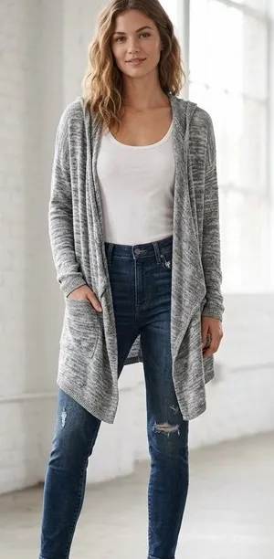 Abercrombie & Fitch Gray Open Front Hooded Cardigan Pockets XS/S thumbnail 1