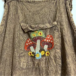 Earthbound Patchwork Eyelet Mushroom Embroidered Overalls Granola Boho Cottage thumbnail 7