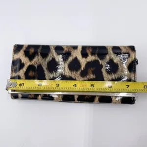 Women's Leopard Print Faux Patent Leather Organizational Foldover Wallet Clutch thumbnail 11