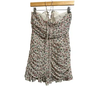 Zara women's beige floral ruched mini‎ halter dress size XS thumbnail 6