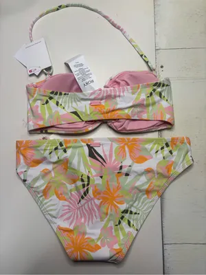 Roxy Floral Illusion Pink Bandeau O-Ring Bikini Set Tropical Size Small New Swim thumbnail 3
