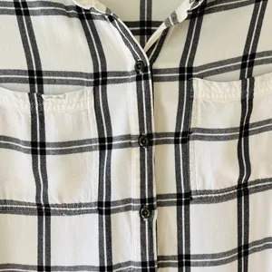 Old Navy Sz L Plaid White Black Shirt Midi Dress for Women V Neck Stretch Pocket thumbnail 4