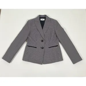 Le Suit Womens Navy Blue White Houndstooth Two Button Blazer Jacket Size 6 thumbnail 8