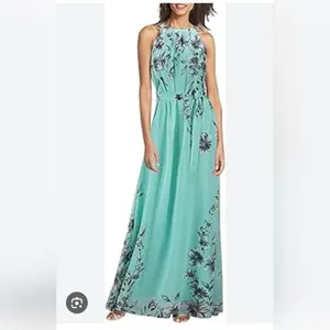 Floral Halter Maxi Dress - Teal, Size M thumbnail 7