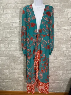 MISA Los Angeles Talitha Maxi Robe Dress featuring a turquoise floral print thumbnail 2