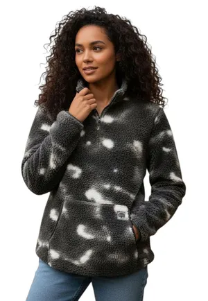 Buffalo Outdoors Sherpa Fleece Jacket Womens Large Gray Tie Dye Cozy Sweater thumbnail 1