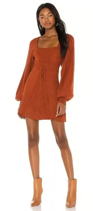 Free People Emmaline Mini Sweater Dress Cut Out Back in Burnt Orange Small‎ thumbnail 1
