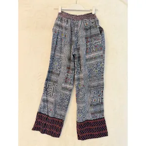 Eloise Anthropologie Boho Geometric Print Wide Leg Smocked‎ Pants Blue Red Small thumbnail 8