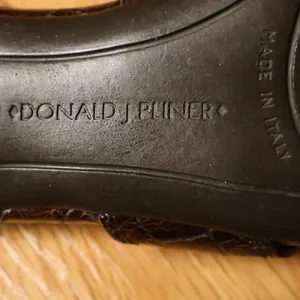 VTG Y2K Donald Pliner Kiki Kitten‎ Heel Sandal Size 7.5 Brown Croc Linen Leather thumbnail 9