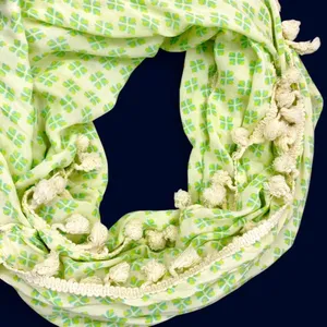 NWT Natural Life Green Blue Abstract Fringe Bohemian Infinity Scarf thumbnail 4