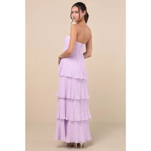 NWT Lulus Seriously Sensational Lavender Strapless Tiered Maxi Dress Gala Sz XS thumbnail 3