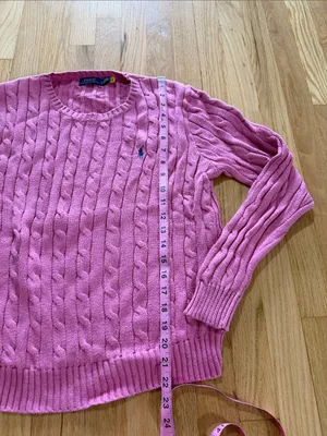 Polo Ralph Lauren Pink Cableknit Cotton Crewneck Sweater Sz L thumbnail 5