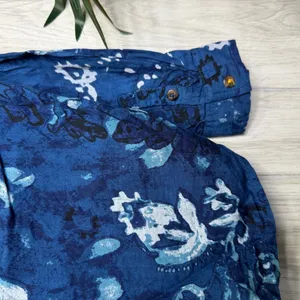 Anthropologie Pilcro The Tavi Ruffled Button Down Blouse Blue Batik Floral Small thumbnail 11