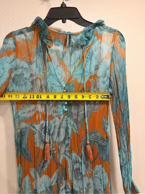 Anthropologie The Marais Printed Tiered Teal Floral Maxi Dress Boho Floral XS thumbnail 5