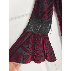 IC by Connie K Velvet Burnout Fringe Tunic Womens Size L Burgundy Boho Gothic thumbnail 2