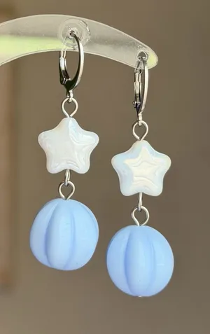 Handmade Czech glass beads fairy cottage whimsical dangle earrings🌟🩵 thumbnail 1