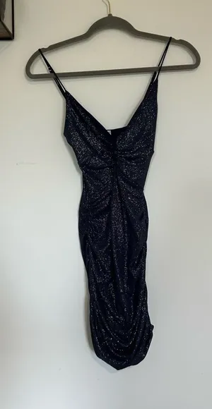 Lucy in the‎ Sky Navy Blue Sparkly Ruched Bodycon Mini Dress Size XS thumbnail 1