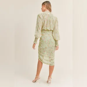 Mable Alejandra floral midi dress long sleeve‎ v-neck women’s size small dressy thumbnail 3
