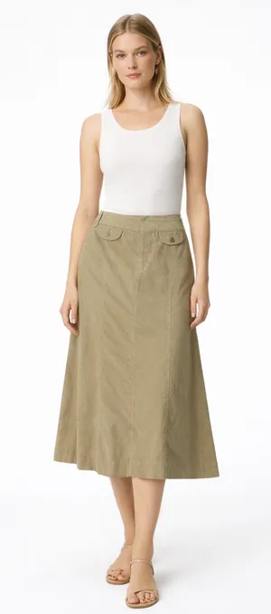 Women’s Croft & Barrow Stretch Khaki Corduroy A-Line Midi Skirt Size 12 thumbnail 1