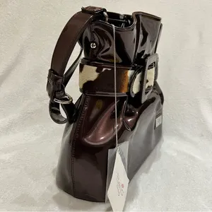 Beijo Copper Brown Faux Leather Bag with Cow Hair Belt Detail NWT thumbnail 8