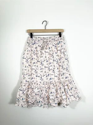 Downeast Basics Cotton Voile Midi Skirt Fan Floral Tiered Large thumbnail 2