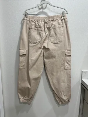 d. jeans Beige Cargo Joggers with Elastic Cuffs thumbnail 4