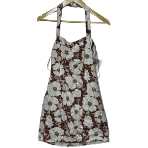 NEW Abercrombie & Fitch White Pink Floral Linen Smocked Halter Mini Dress Size S thumbnail 3