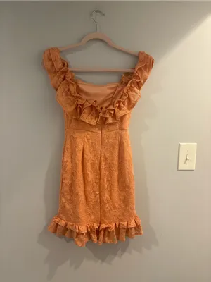 Selfie Leslie Orange Lace Ruffle Mini Dress thumbnail 2