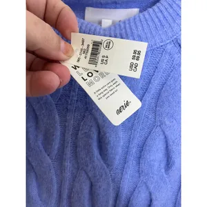 Aerie Cable Knit Sweater Womens S Blue New Oversized Crewneck Raglan Sleeve thumbnail 4