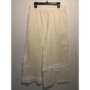 POL Wide Leg Crochet Lace Floral Cream White Elastic Waist Size L 100% Cotton thumbnail 3