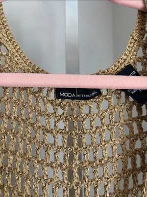 Moda International Open Crochet Knit Tunic Cover up in Metallic Tan Size L thumbnail 4