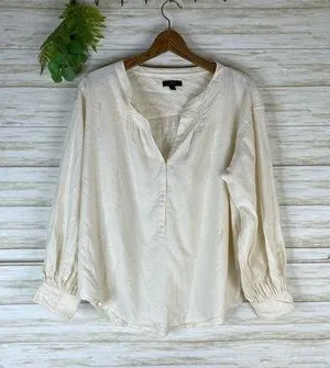 J. Crew Ivory Speckled Splitneck Peasant Puff Sleeve donegal flannel Blouse thumbnail 1