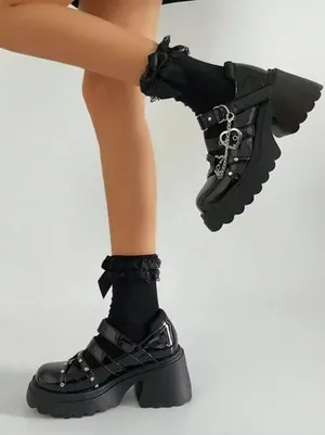 Source Unknown Womens Goth Platform Mary Janes Shoes Chunky Heel Shoes Size 37/6.5 US thumbnail 1