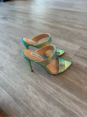 New Steve Madden Iridescent Multi-Color Snake-Embossed High Heel Mules, Size 6 thumbnail 4