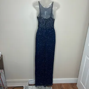 Andretta Donatello Cobalt Blue Vintage Beaded 100% Silk Gown Prom size small thumbnail 6