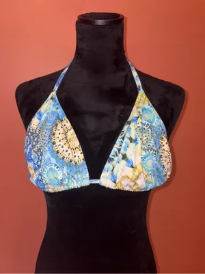 VENUS Y2K 2000’s Blue Multi Halter Bikini Top with Yellow Accents thumbnail 1