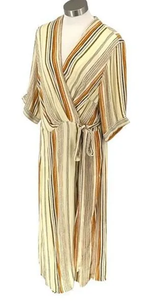 Wayward Fancies Womens Stripe Tie‎ Waist Maxi Wrap Dress Multicolor Size XL thumbnail 1