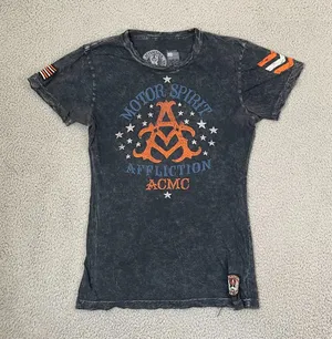 Affliction Motor Spirit American Custom Graphic Shirt Women XL Gray Y2K Skulls thumbnail 1