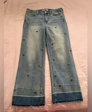 Sam Edelman Blue Straight Leg Jeans with Vintage Distressed Look thumbnail 1