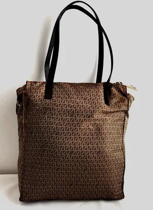 Authentic Fendi Zucca Monogram Tote Bag Brown Nylon Leather Zipper vintage thumbnail 1