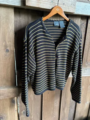 Vintage Lizwear Black and Gold Metallic Stripe Nautical Fisherman Cardigan thumbnail 2