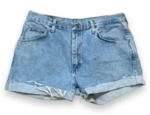 Vintage Wrangler Distressed Cuffed Denim Shorts Light Wash High‎ Rise Cutoff 34 thumbnail 1