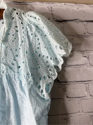 Adiva Blue Eyelet lace ruffle sleeve blouse size large thumbnail 2
