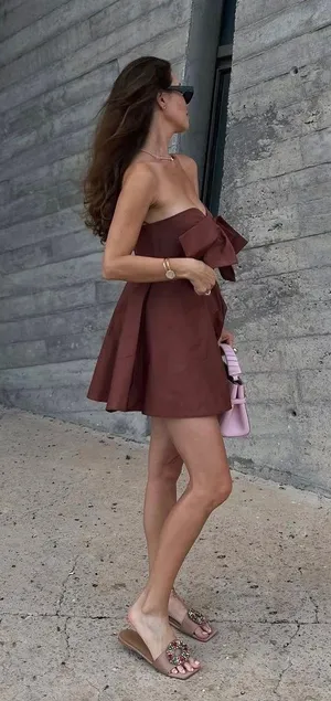 dress brown mini bow sleeveless ruffle bohemian wedding summer vacation thumbnail 2