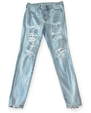 American Eagle Light Wash Distressed Super Hi-Rise Jegging Crop Jeans Sz‎ 4 thumbnail 1