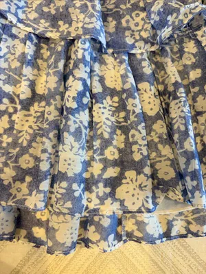 LoveShackFancy Blue White Floral Tiered Ruffle Mini Skirt Small thumbnail 3