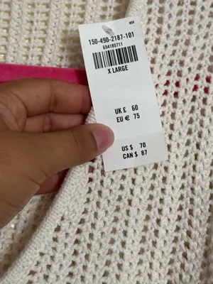 Abercrombie & Fitch Cream Open-Knit V-Neck Cropped scalloped Sweater Size XL NWT thumbnail 8