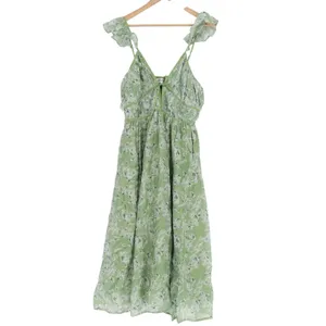 En Saison Green Floral Ruffle Strap Smocked Midi Dress Large thumbnail 2