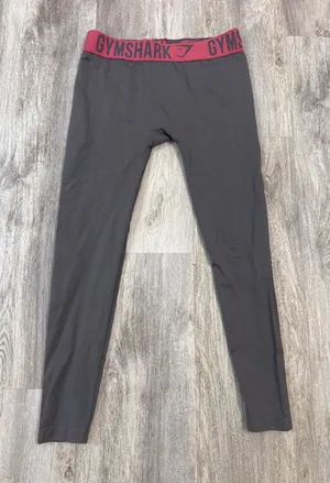Gymshark Womens‎ Seamless High Rise Leggings Gray Burgundy Logo Waistband Medium thumbnail 1